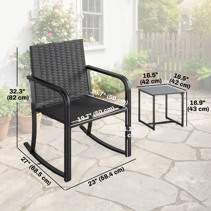 3 Piece Rocking Bistro Set, Glass Coffee Table, Cream White Bistro Sets at Gallery Canada
