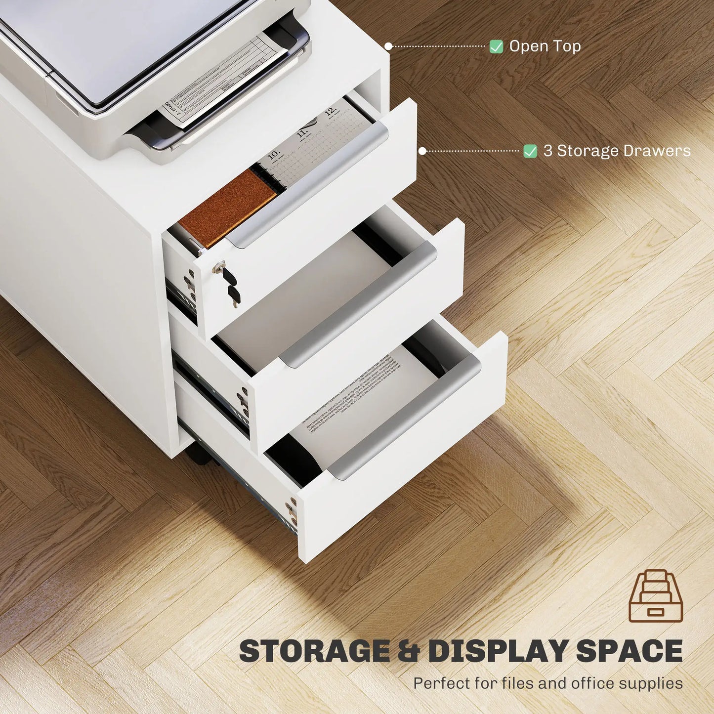 3-Drawer File Cabinet with Wheels, Vertical, Lock, White Office Cabinets & Cupboards at Gallery Canada
