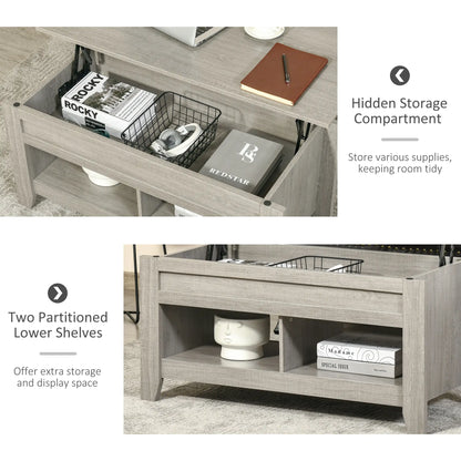 Lift Top Coffee Table, Hidden Storage, Open Shelves, Light Grey Coffee Tables at Gallery Canada