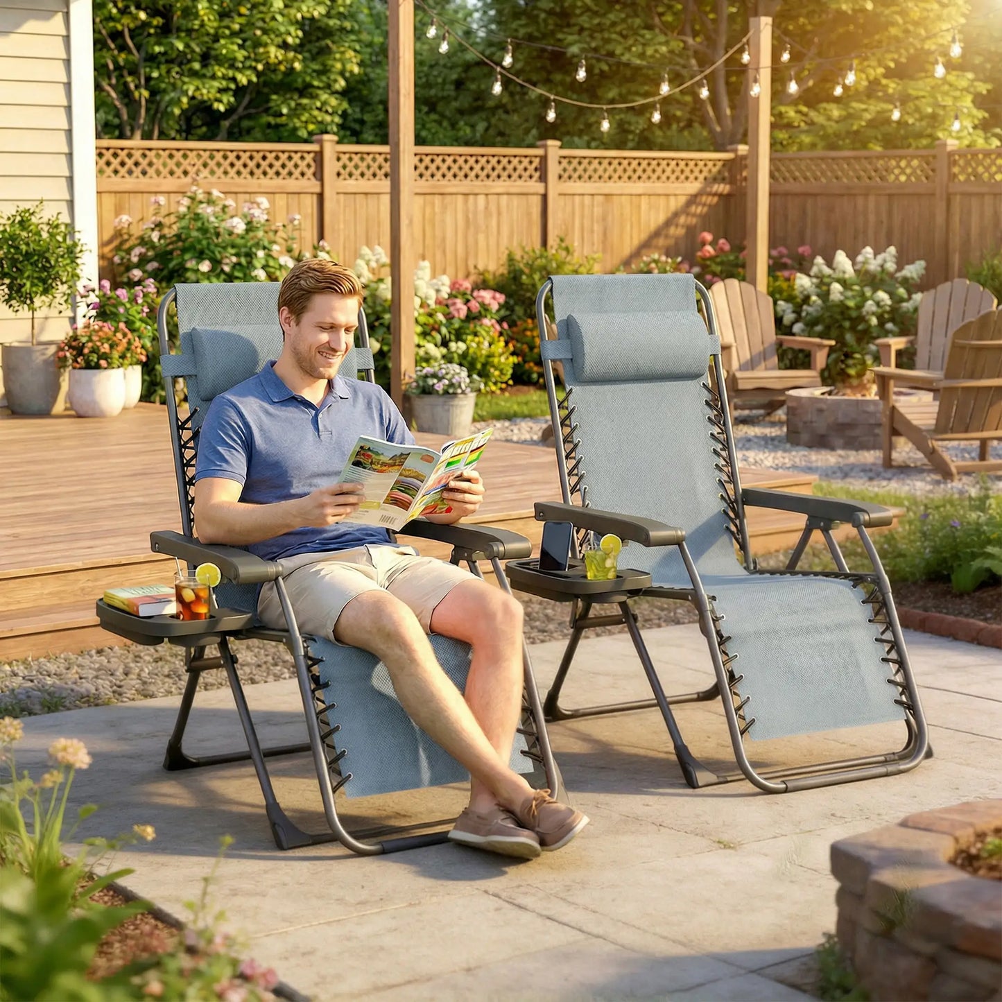 Zero Gravity Chair Set Of 2, Folding Reclining Outdoor Lounge Chair, Light Grey Lounger Chairs at Gallery Canada