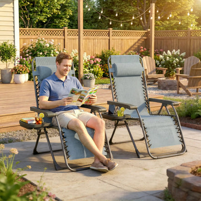 Zero Gravity Chair Set Of 2, Folding Reclining Outdoor Lounge Chair, Light Grey Lounger Chairs at Gallery Canada