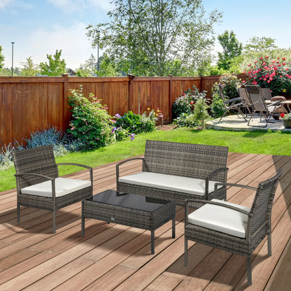 4-Piece Patio Set, Loveseat, 2 Armchairs, Coffee Table, PE Rattan, Cushions, Grey, Cream Patio Furniture Sets at Gallery Canada