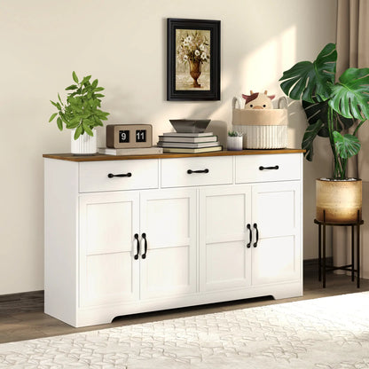 Modern Sideboard Buffet Cabinet, Distressed White, 3 Drawers, Adjustable Shelves, White Bar Cabinets at Gallery Canada