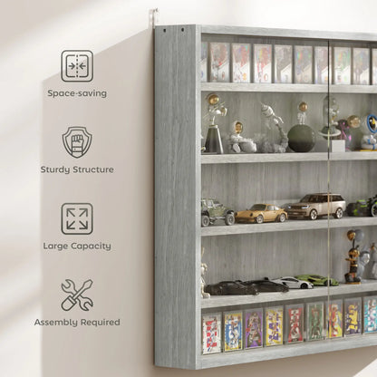 5-Tier Glass Display Cabinet, 2 Doors, 4 Adjustable Shelves, Grey Display Bookshelves at Gallery Canada