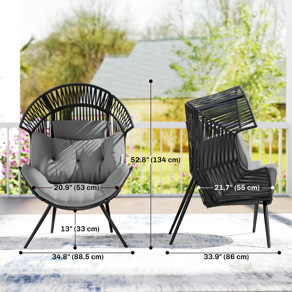Wicker Egg Chair, Indoor Outdoor Rattan Lounge Chair, Grey Patio Chairs at Gallery Canada