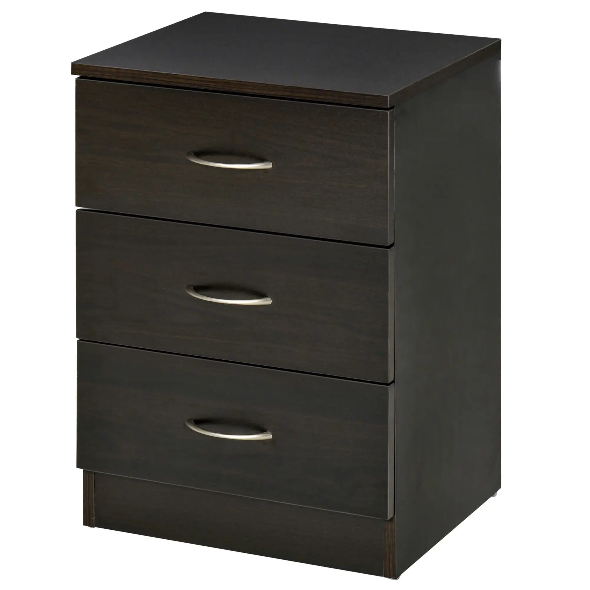 Modern Night Stand, 3 Drawers, Metal Rail, Dark Brown Bedside Tables at Gallery Canada