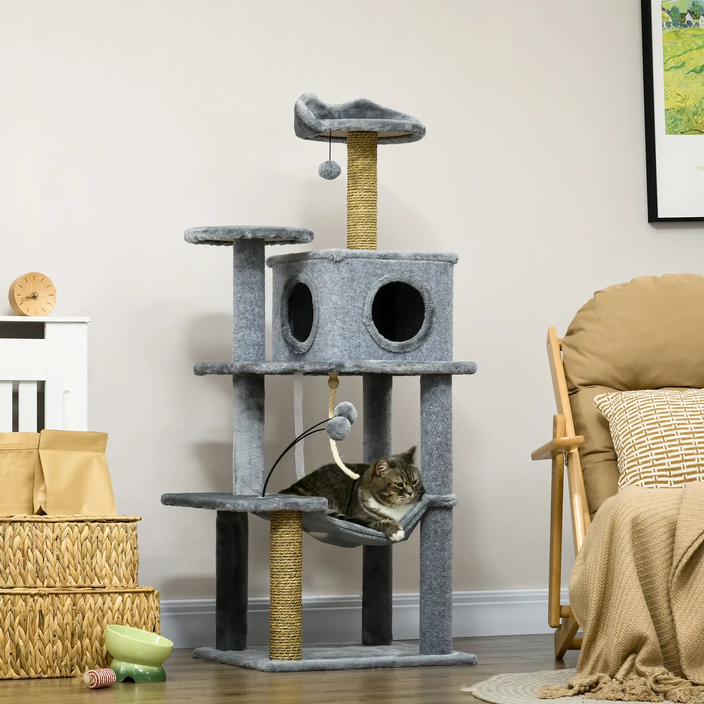 54" Cat Tree for Large Cats, Hammock, Scratching Post, Condo, Grey Cat Towers at Gallery Canada