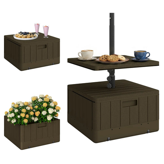Heavy Duty Umbrella Base With Wheels, Table Tray, Brown