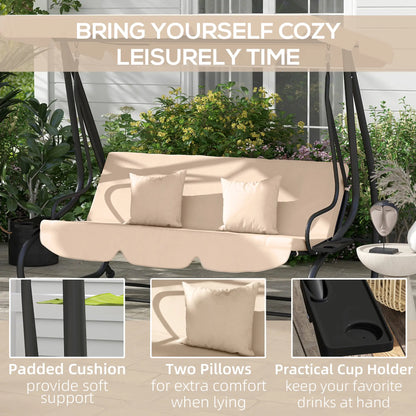 3-Seat Outdoor Swing Chair, Adjustable Canopy, Removable Cushions, Light Brown Porch Swings with Canopy at Gallery Canada
