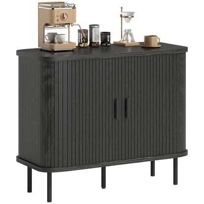 35.4" Sideboard Buffet Cabinet, Slatted Tambour Doors, Metal Legs, Black Storage Cabinets at Gallery Canada