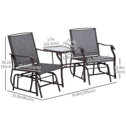 Double Glider Chair with Glass Top Table, Outdoor High Back, Grey Outdoor Gliders at Gallery Canada