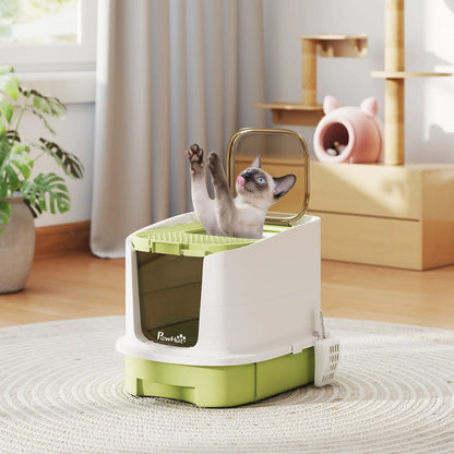 Enclosed Cat Litter Box With Lid, Scoop, Top Entry, Deodorization Bags, Drawer Type, Green Cat Litter Box Enclosures at Gallery Canada