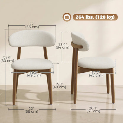 Faux Linen Dining Chairs Set of 2 Cream White Rubberwood Legs, Cream White