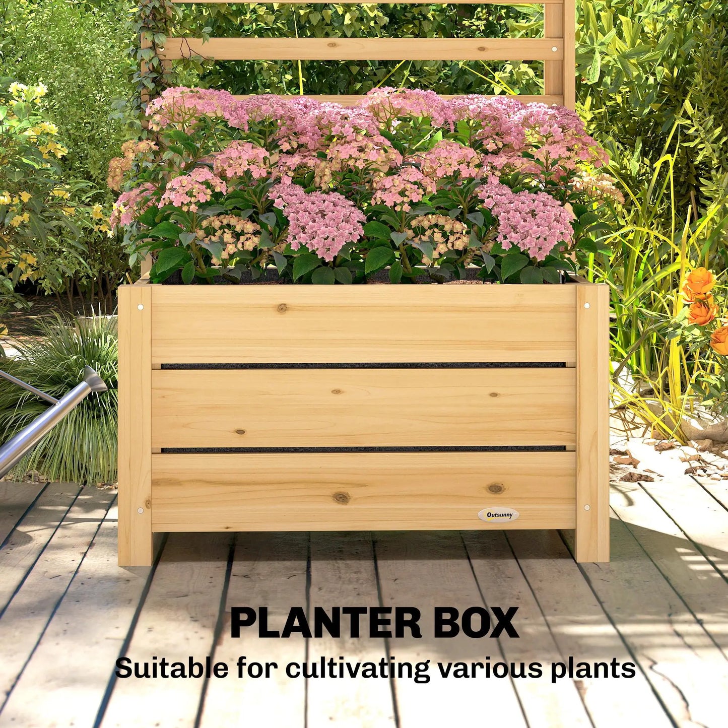 Wooden Raised Garden Bed With Trellis, Elevated Planter Box With Drainage Wooden Planter Boxes at Gallery Canada