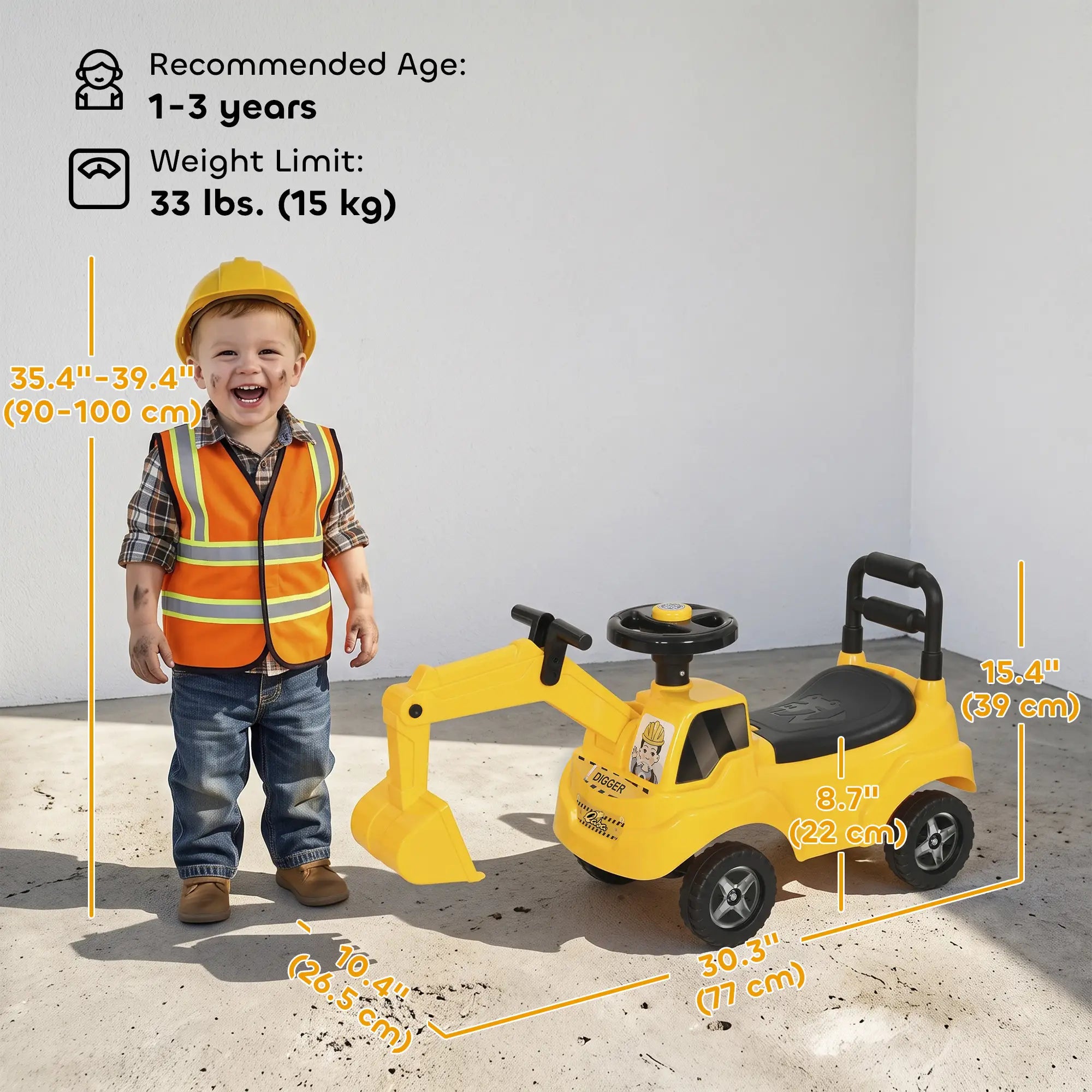 Kids Ride On Excavator, Push Truck Toy, Yellow, 1-3 Y, Yellow Toy Excavators at Gallery Canada