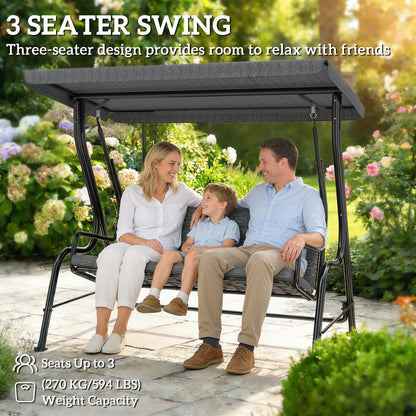 3-Person Patio Swing Bench With Canopy, Grey Patio Swings with Stand at Gallery Canada