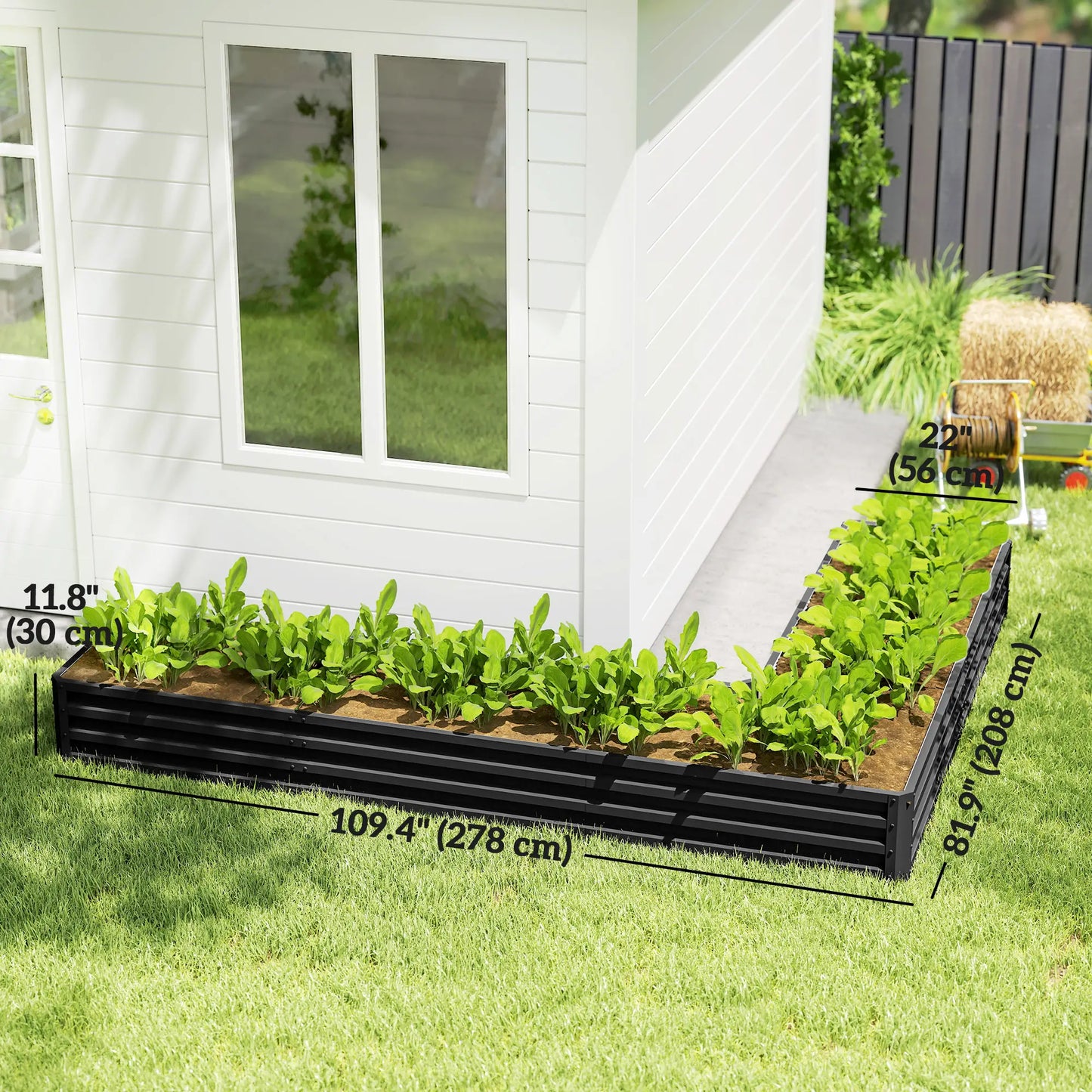 L-Shaped Raised Garden Bed, 82" x 109" x 12", Black Galvanized Steel Planter Box, Black Galvanized Planter Boxes at Gallery Canada