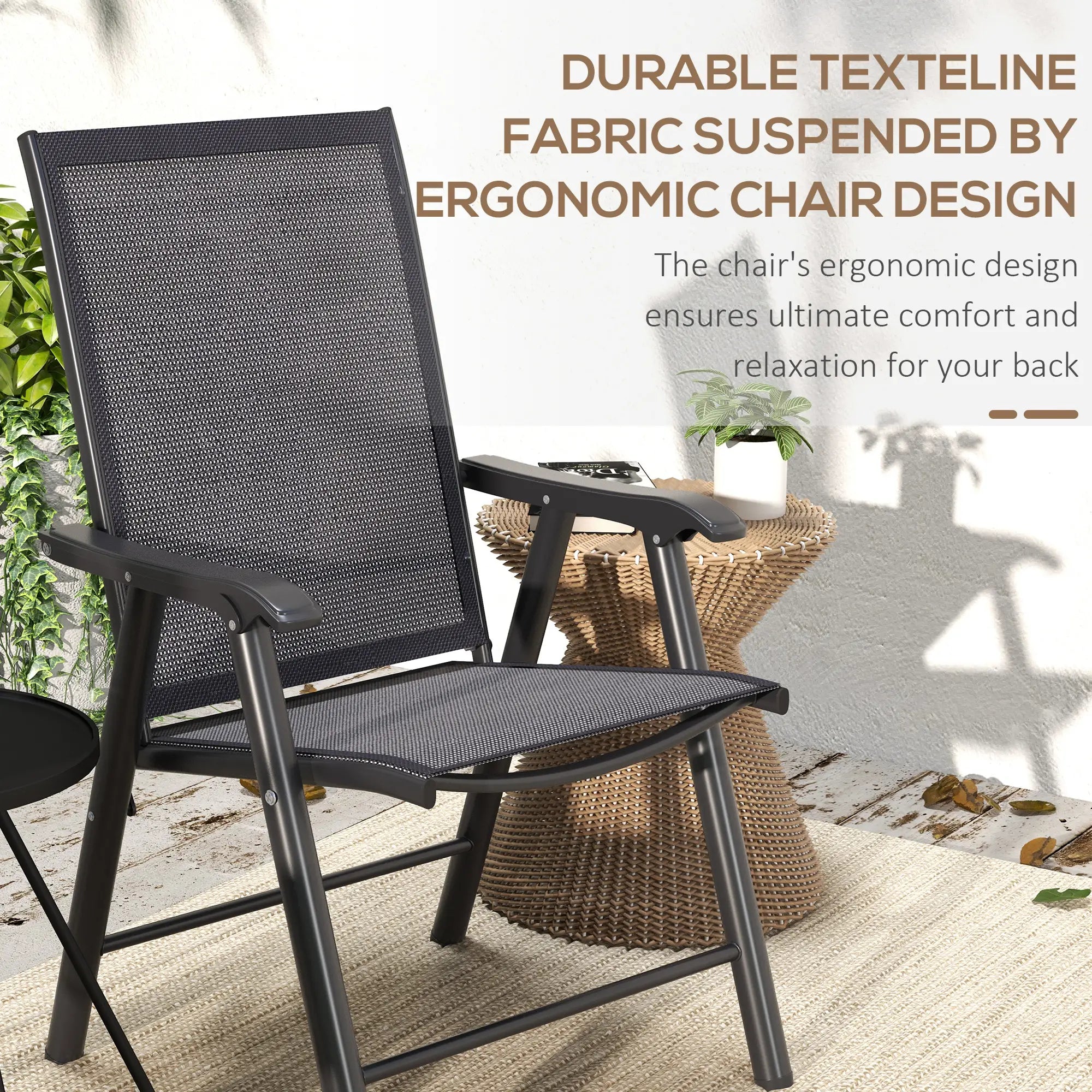 2-Piece Folding Chair Set, Patio Balcony Garden, Dark Grey Patio Chairs at Gallery Canada