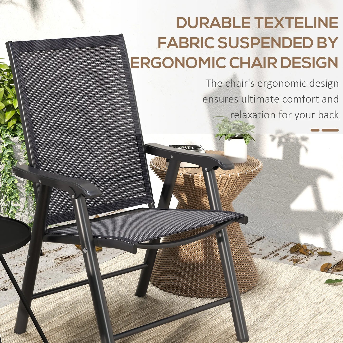 2-Piece Folding Chair Set, Patio Balcony Garden, Dark Grey Patio Chairs at Gallery Canada