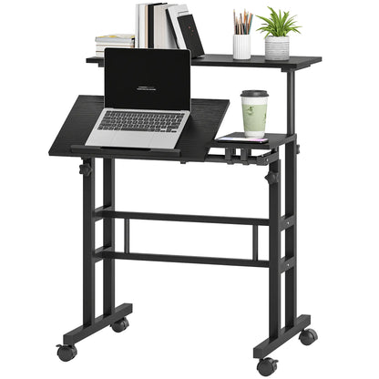 Mobile Stand Up Desk, Height and Angle Adjustable with Wheels, Black Computer Desks Black at Gallery Canada