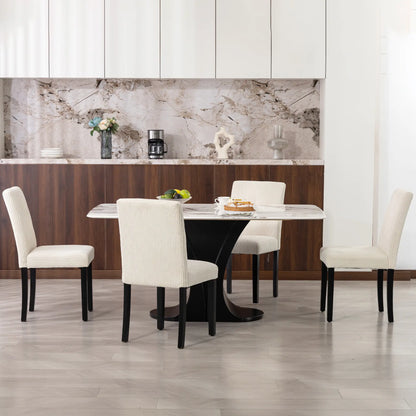 Modern Dining Chairs Set of 4, Rubberwood Legs, Padded Seat, Beige