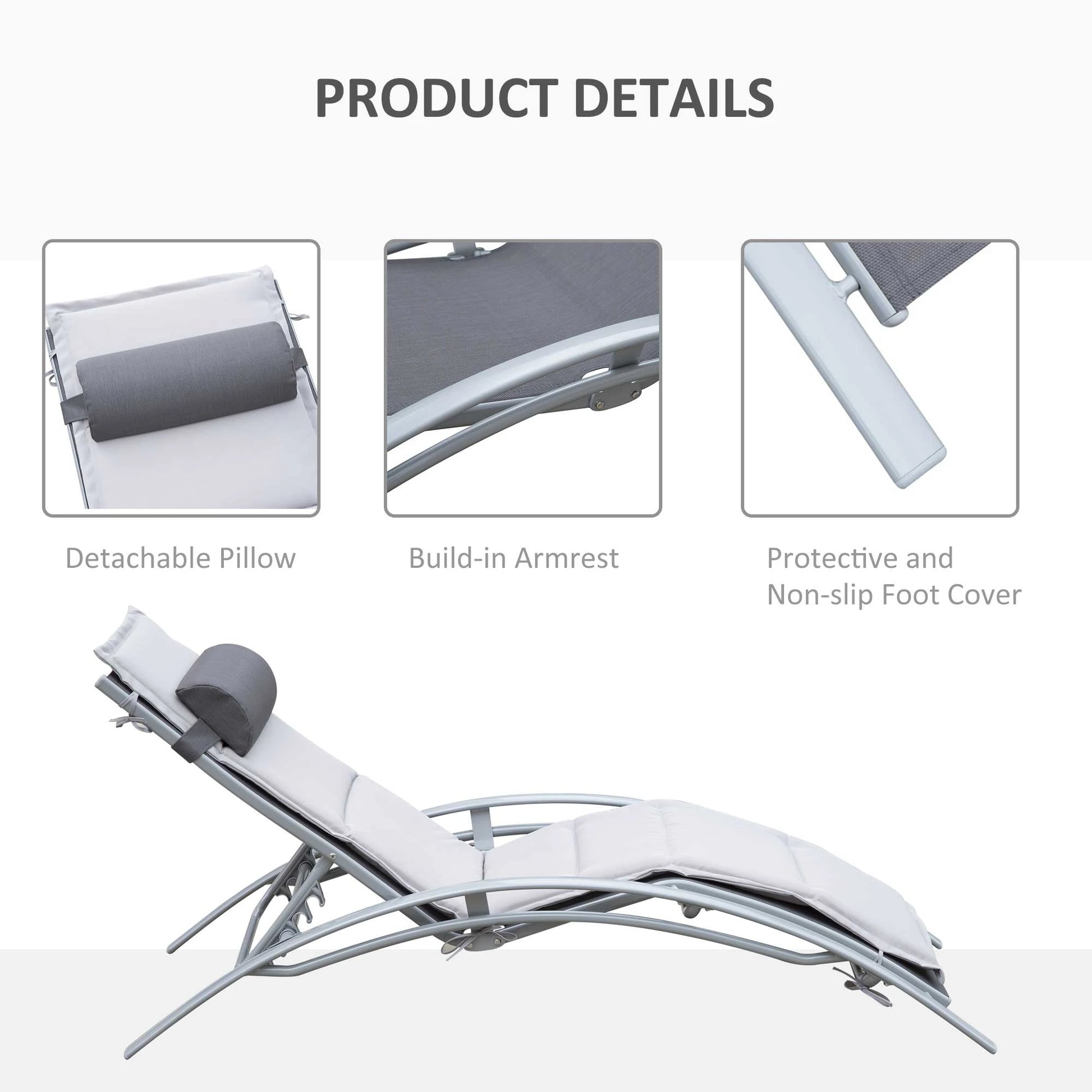 Reclining Chaise Lounge with Cushion, Padded Pillow, Grey Lounger Chairs at Gallery Canada