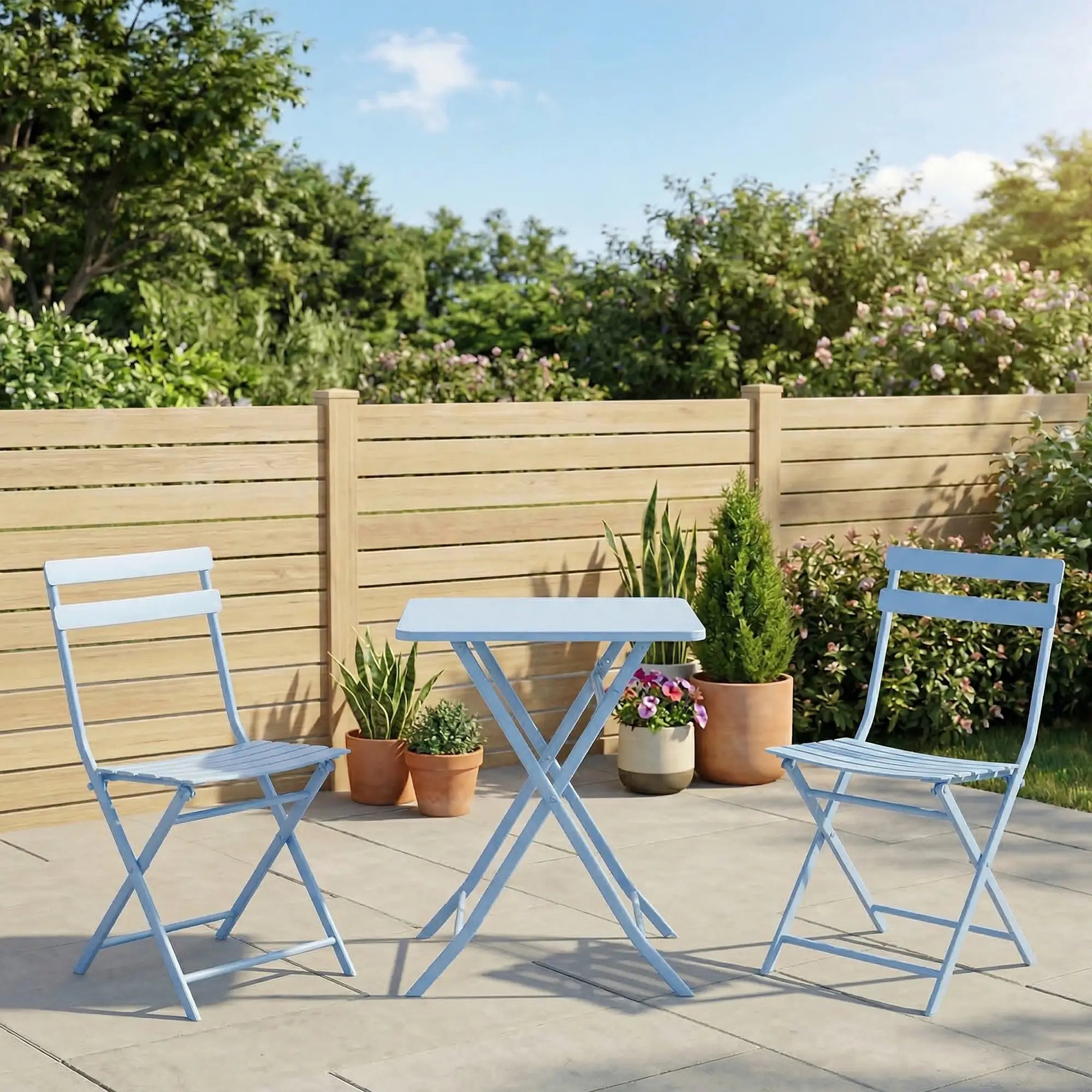 3-Piece Garden Bistro Set, Foldable Chair & Square Table, Blue Bistro Sets at Gallery Canada