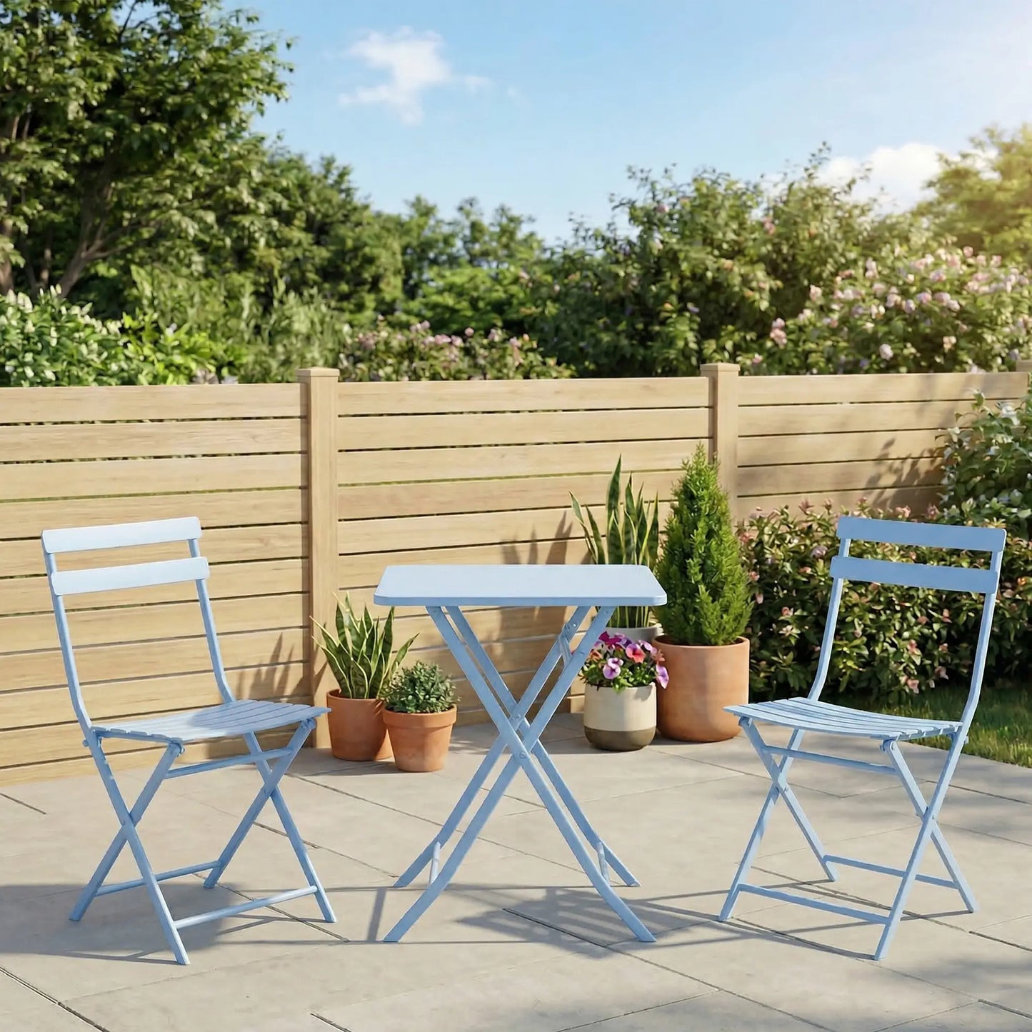 3-Piece Garden Bistro Set, Foldable Chair & Square Table, Blue Bistro Sets at Gallery Canada
