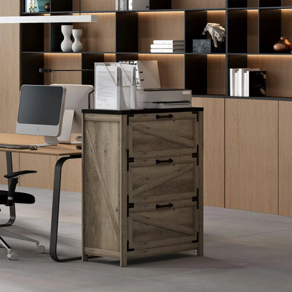 3 Drawer Filing Cabinet, Farmhouse Office Storage, Adjustable Hanging Bars, Grey Office Cabinets & Cupboards at Gallery Canada