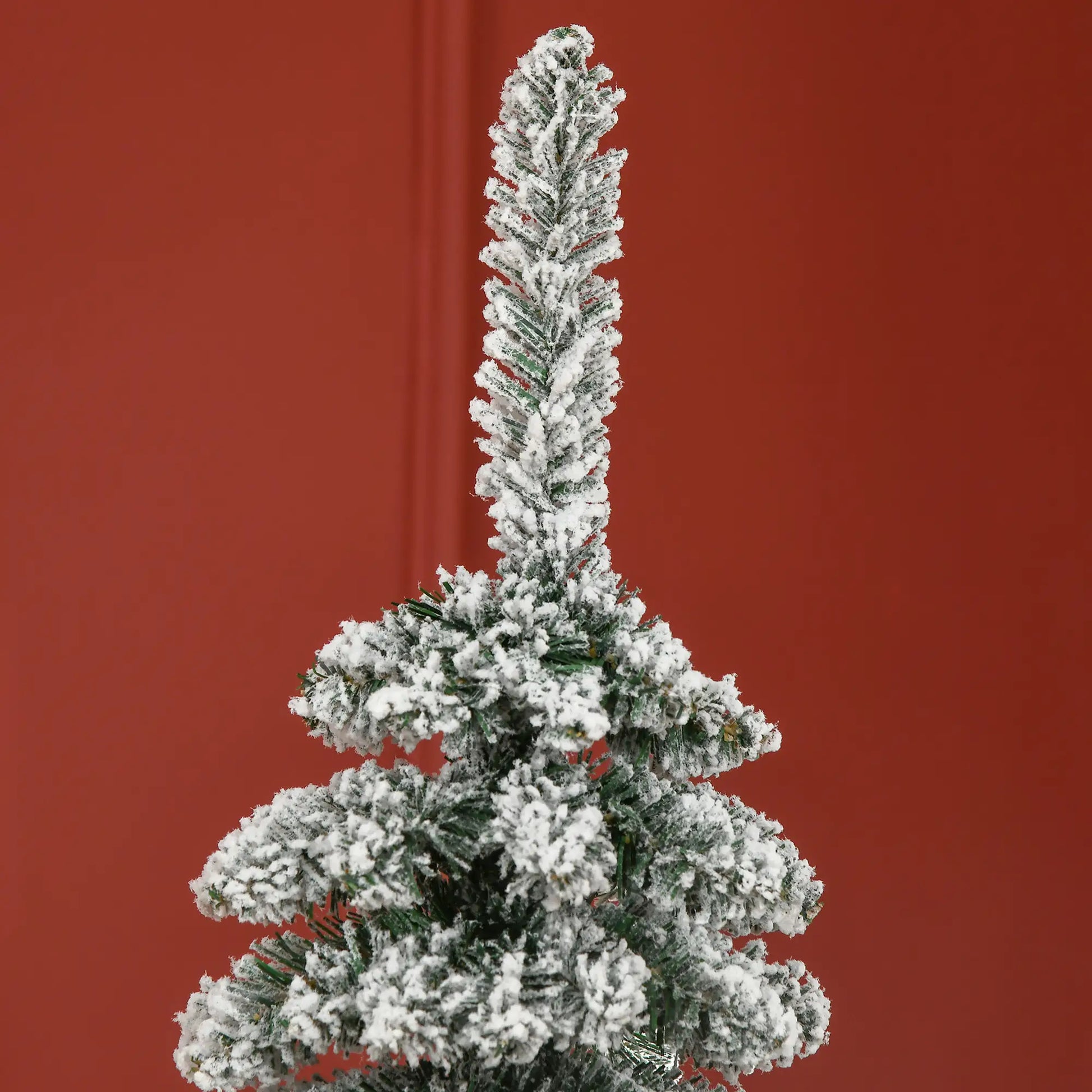 6 Ft Snow-Flocked Artificial Christmas Tree, Slim Pencil, Metal Base, Green Artificial Christmas Trees at Gallery Canada