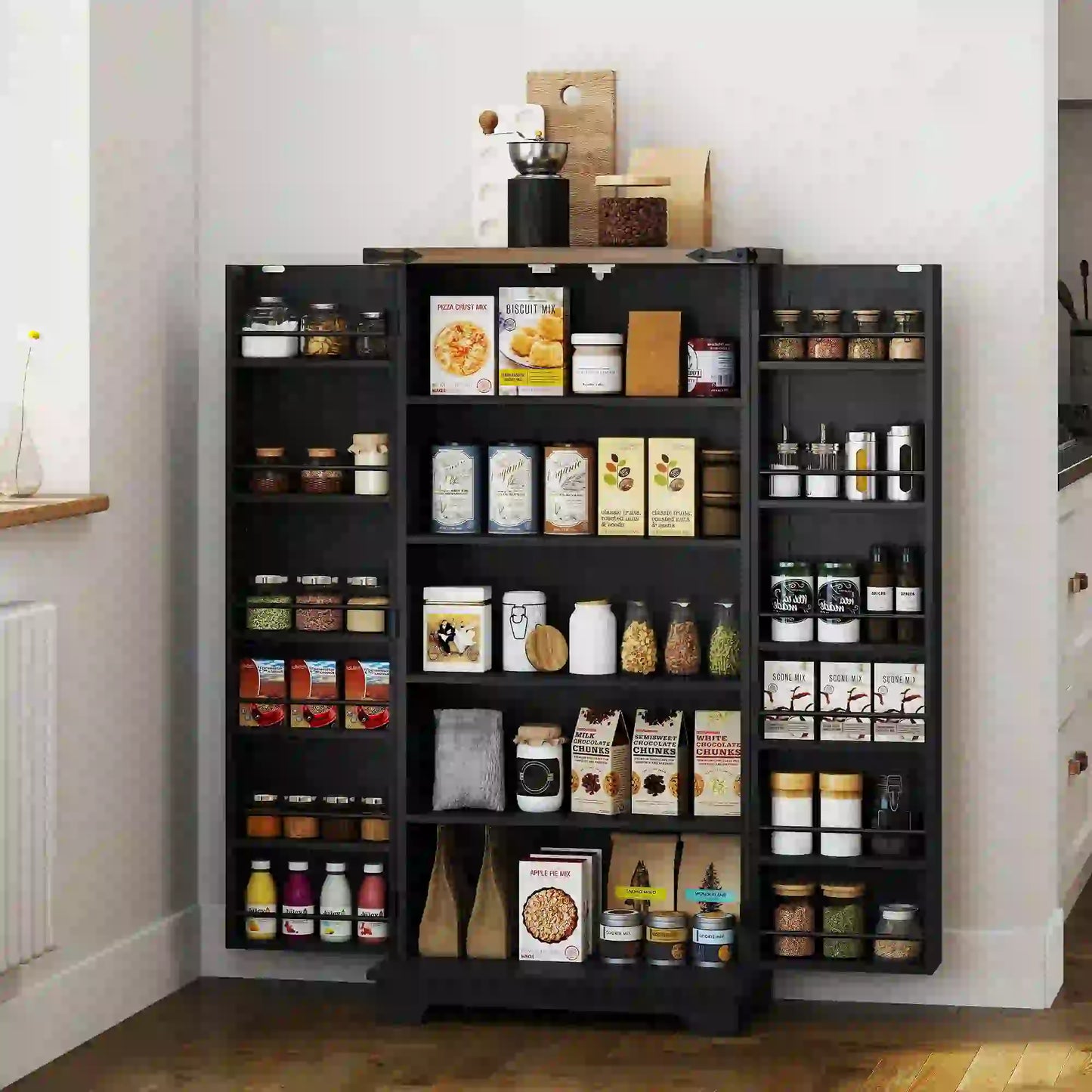 47 Inch Kitchen Pantry Cabinet, Adjustable Shelves, Black Kitchen Pantry Cabinets at Gallery Canada