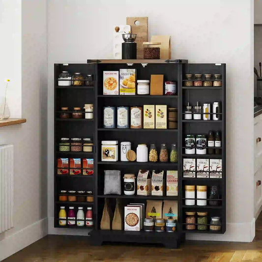 47 Inch Kitchen Pantry Cabinet, Adjustable Shelves, Black Kitchen Pantry Cabinets Black at Gallery Canada