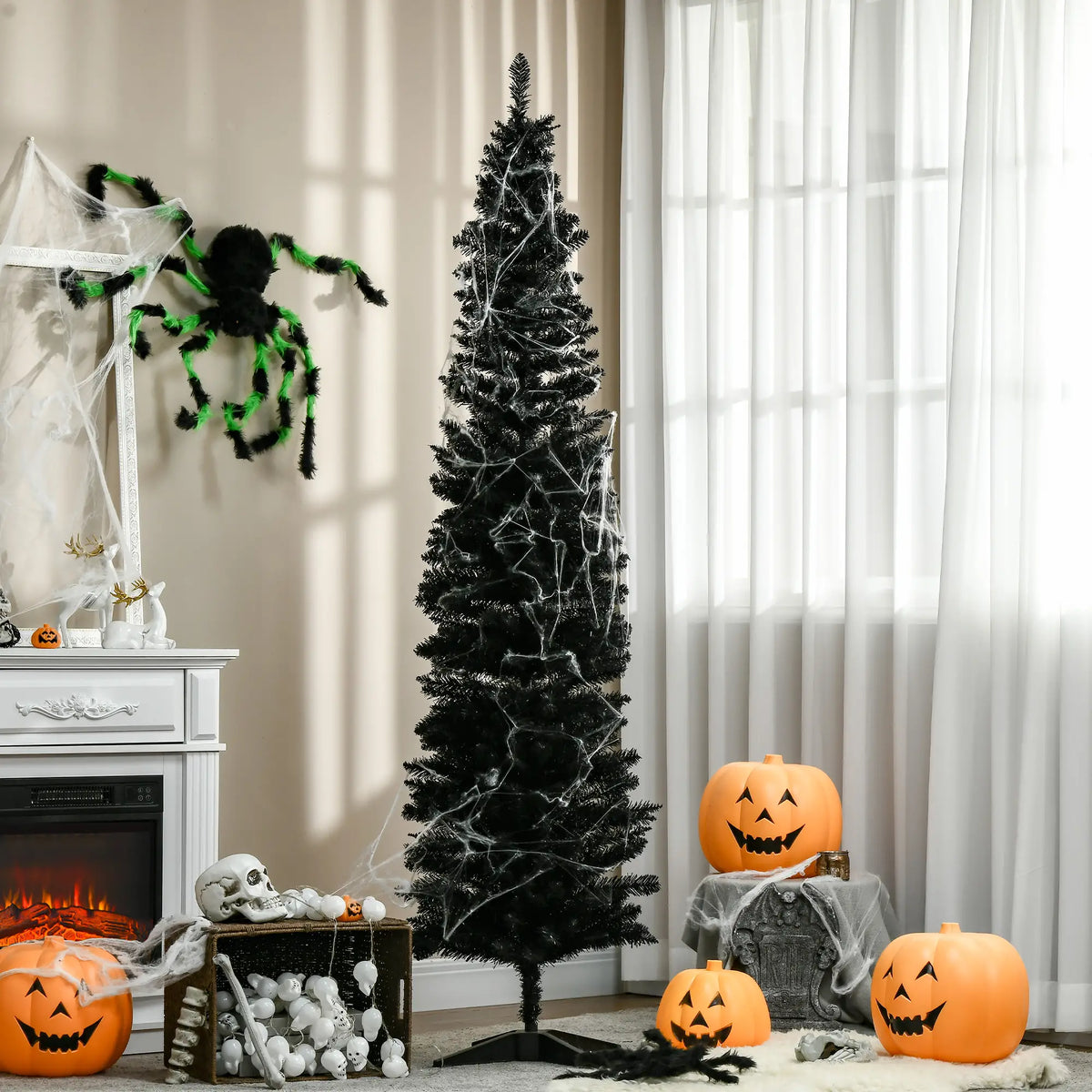 7FT Artificial Pencil Christmas Tree, Realistic Branches, Stable Stand, Black