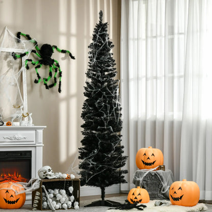7FT Artificial Pencil Christmas Tree, Realistic Branches, Stable Stand, Black