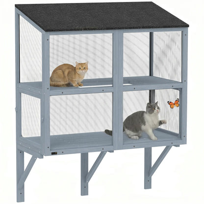 Outdoor Cat Enclosure, Wall-Mounted 2-Level, Waterproof Roof, 39.4", Grey Outdoor Cat Enclosures at Gallery Canada