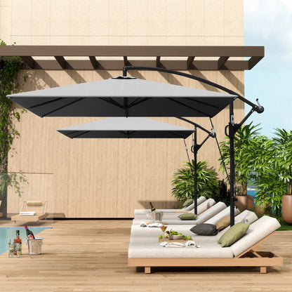Patio Offset Umbrella, Crank Parasol With Base, Cover, Wind Securing, Khaki Offset Cantilever Umbrellas at Gallery Canada