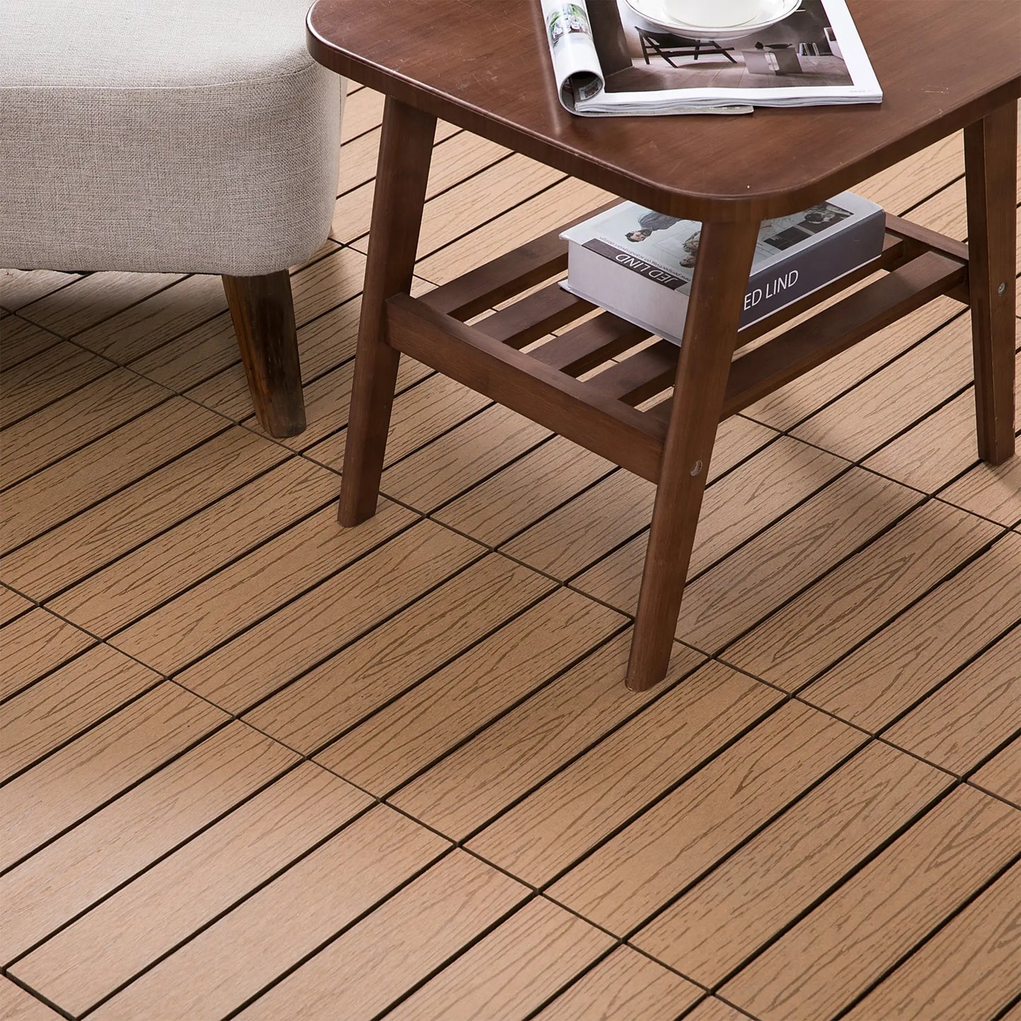 Outdoor Tiles, 11 Pack 12" x 12" WPC Interlocking Deck Tiles Waterproof and Non-slip Deck Tiles at Gallery Canada
