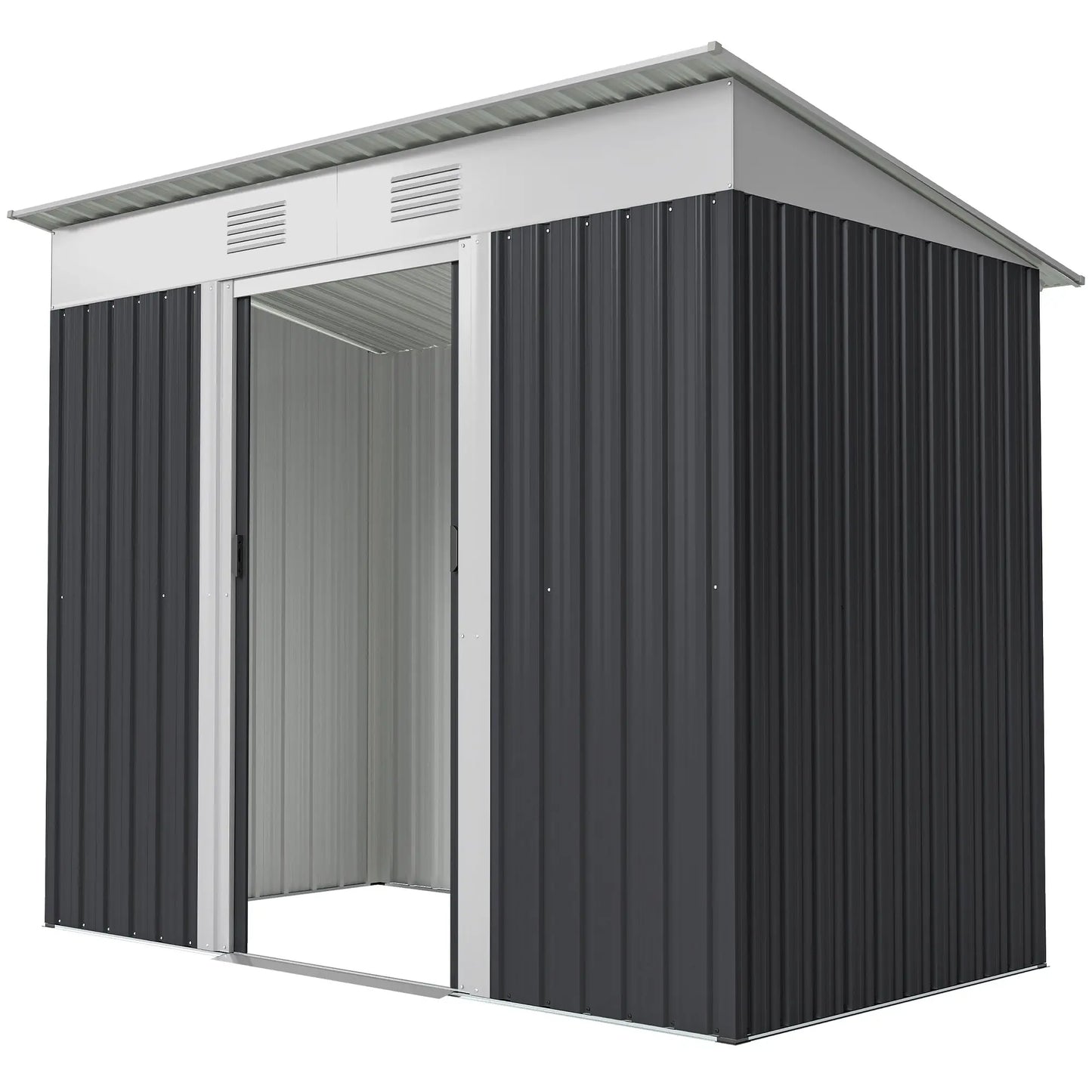 7' x 4' Outdoor Storage Shed, Metal Garden Tool Organizer, Lockable Doors, Charcoal Grey Sheds Charcaol Grey at Gallery Canada