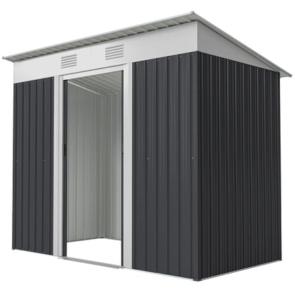 7' x 4' Outdoor Storage Shed, Metal Garden Tool Organizer, Lockable Doors, Charcoal Grey Sheds Charcaol Grey at Gallery Canada