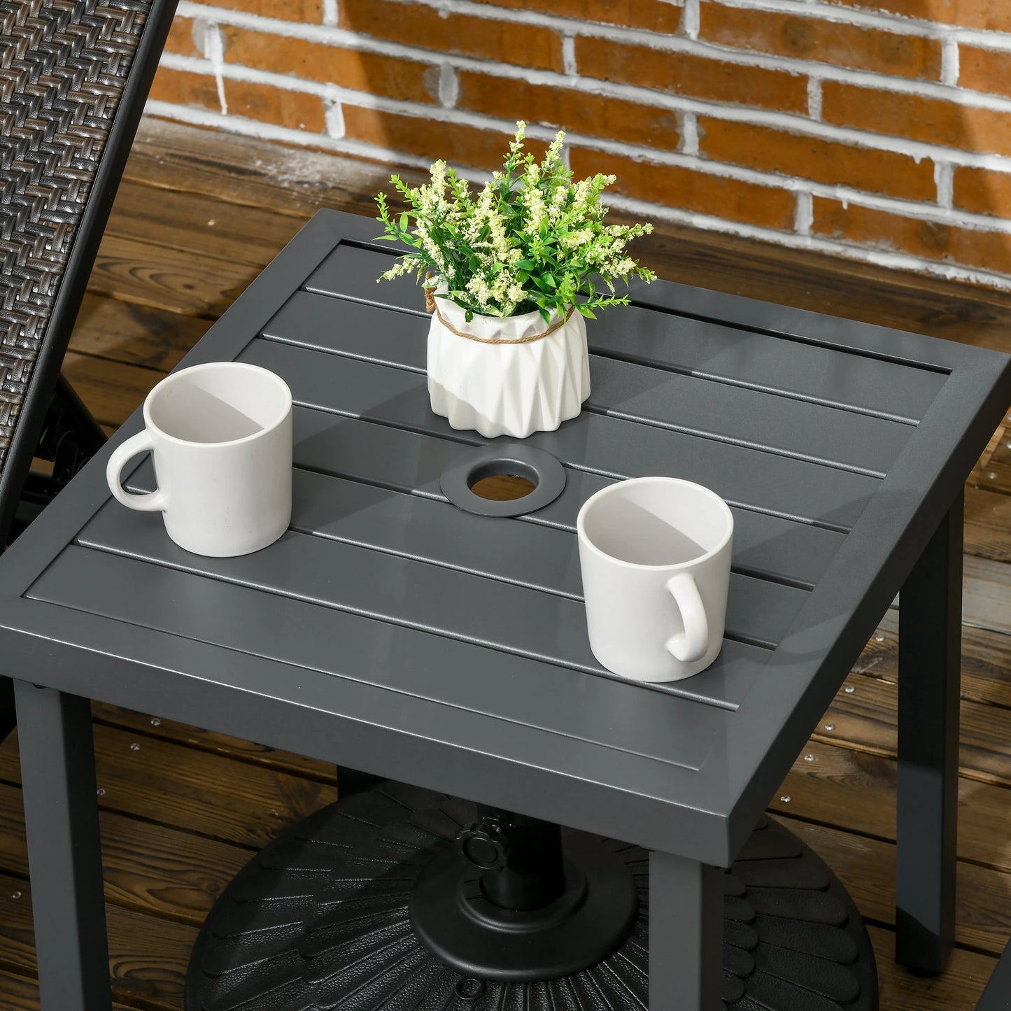 Outdoor Side Table, Patio End Table with Umbrella Hole, Steel Frame, Gray Patio Side Tables at Gallery Canada
