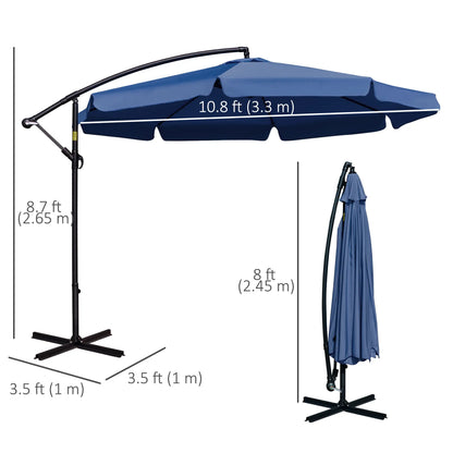 11FT Offset Hanging Patio Umbrella, Easy Tilt, Cross Base, 8 Ribs, Blue Cantilever Umbrellas at Gallery Canada