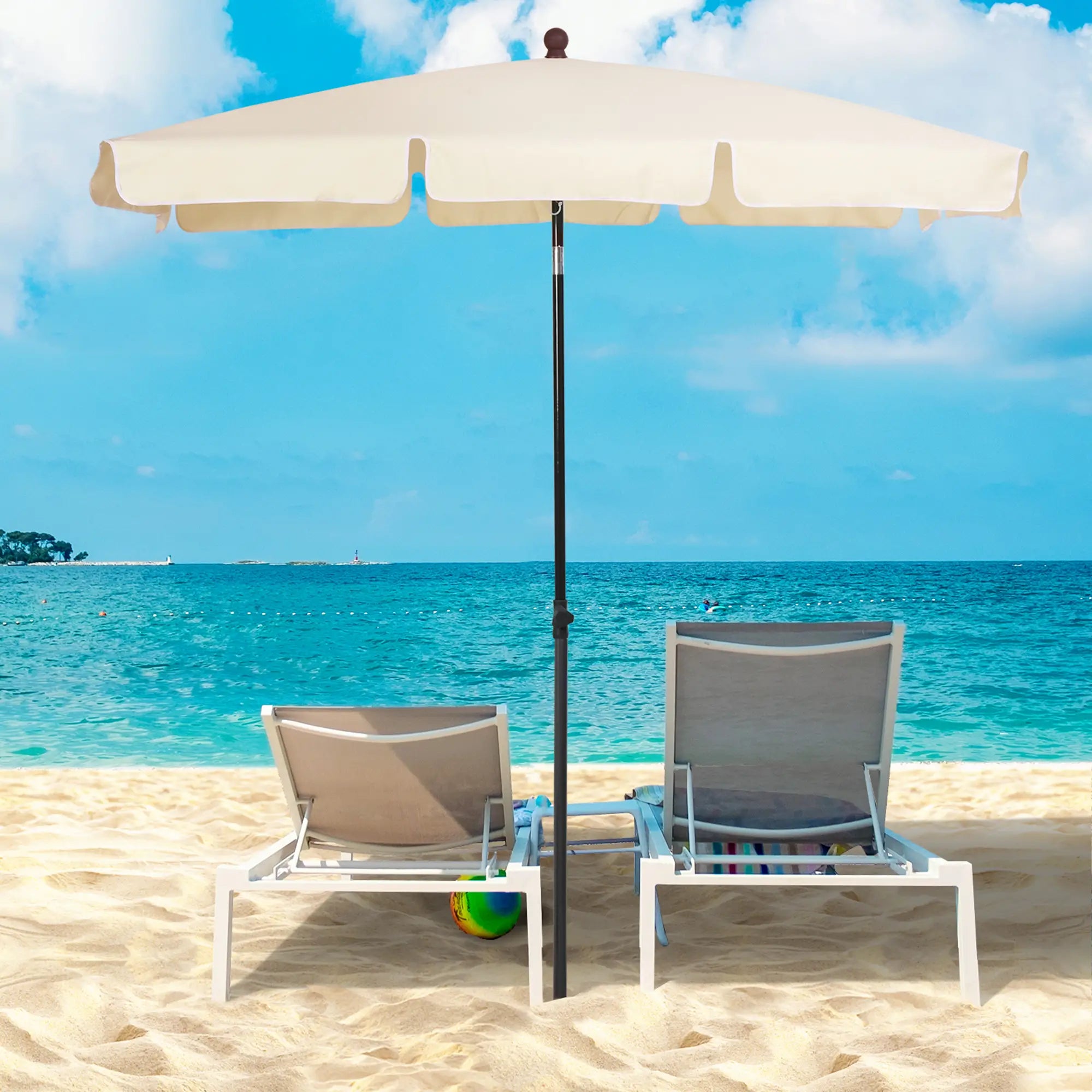 6.5x4ft Rectangle Patio Umbrella, Aluminum, Tilt Adjustable, Beige Sun Umbrellas at Gallery Canada