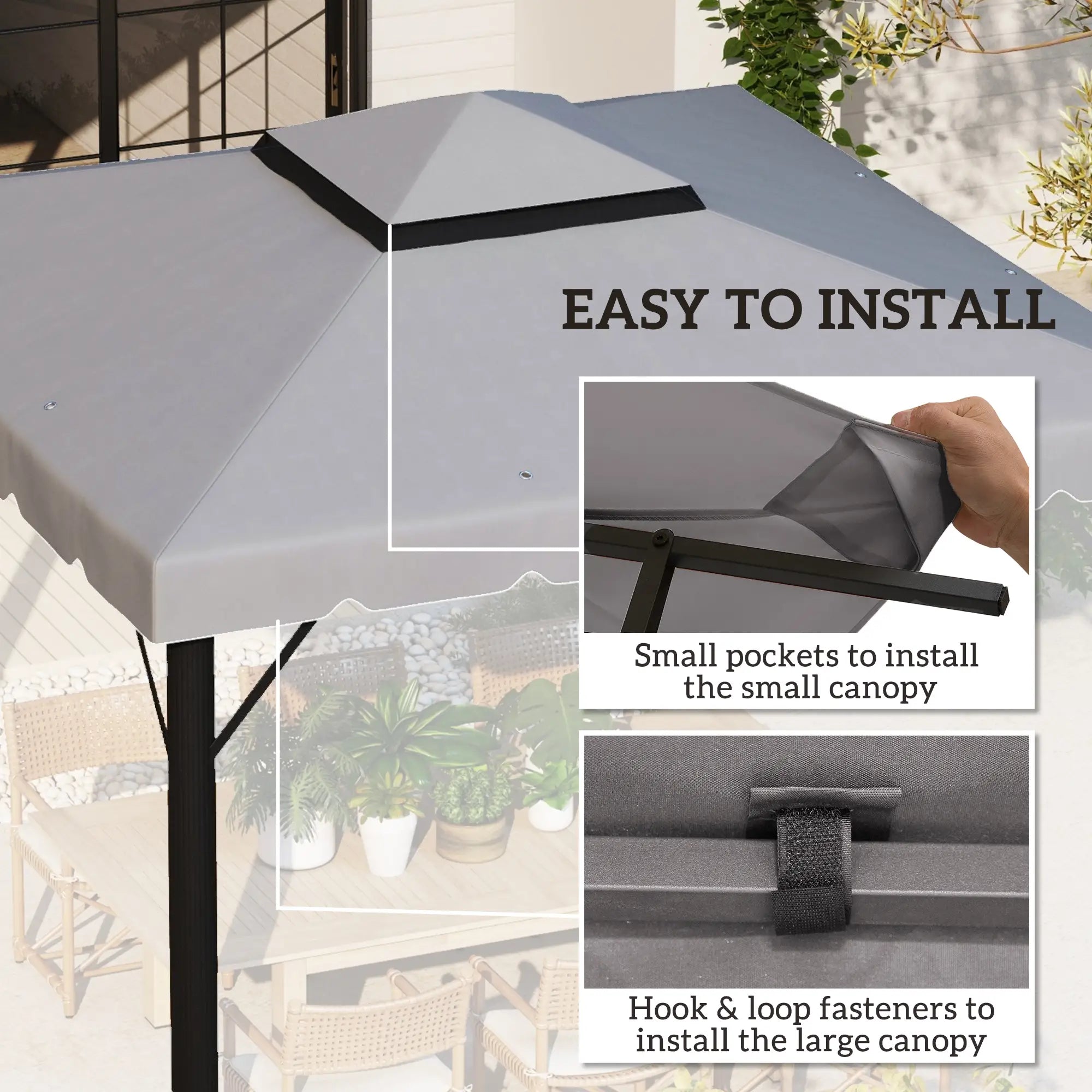 10' x 10' Gazebo Replacement Canopy, Double Vented Roof, Grey Gazebo Canopy Replacement at Gallery Canada