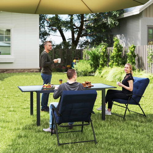 Outdoor Folding Chairs, Set of 2, Adjustable Backrest, Padded, Blue