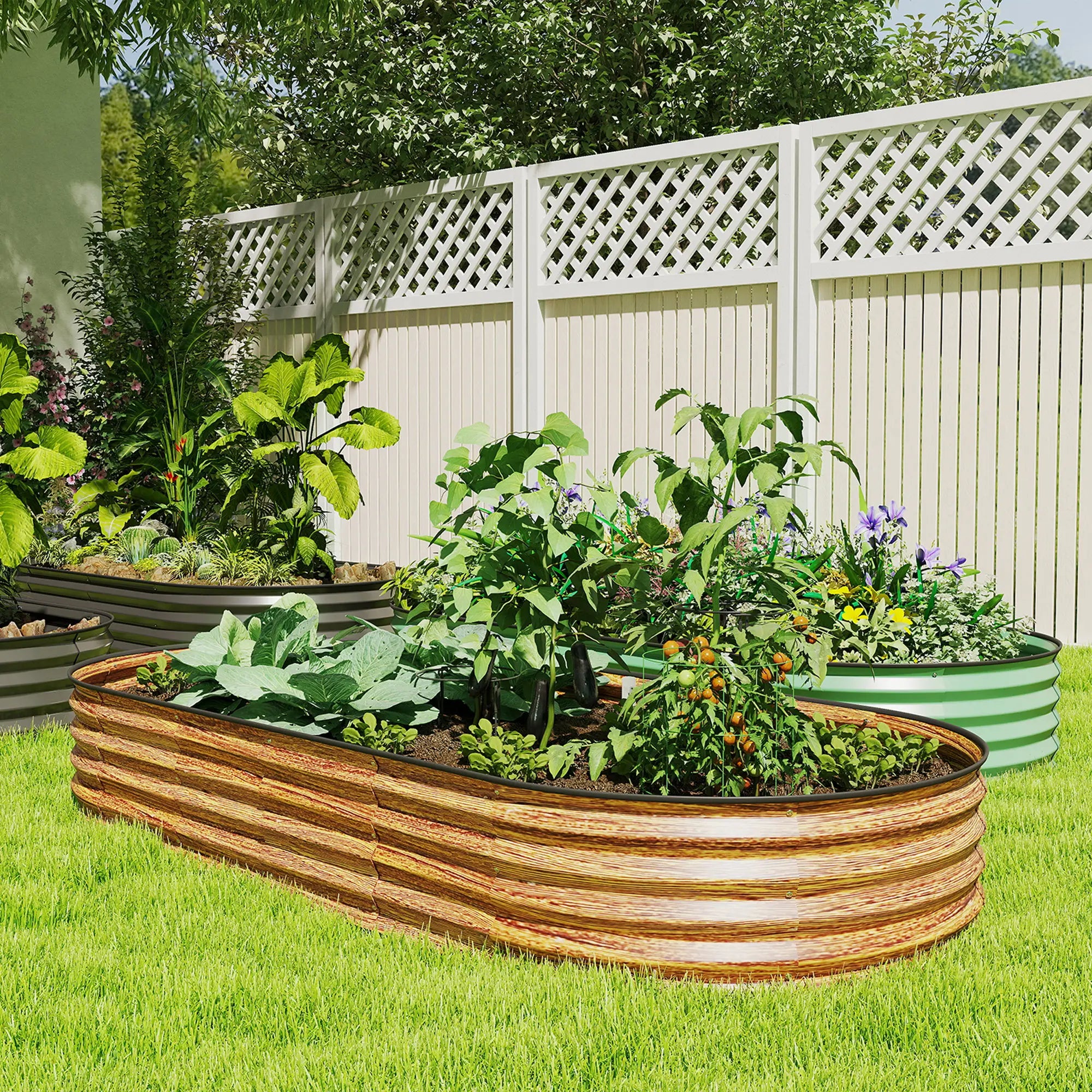 Large Outdoor Planter Box, 7' x 3' x 1', Galvanized Raised Garden Bed, Brown Galvanized Planter Boxes at Gallery Canada