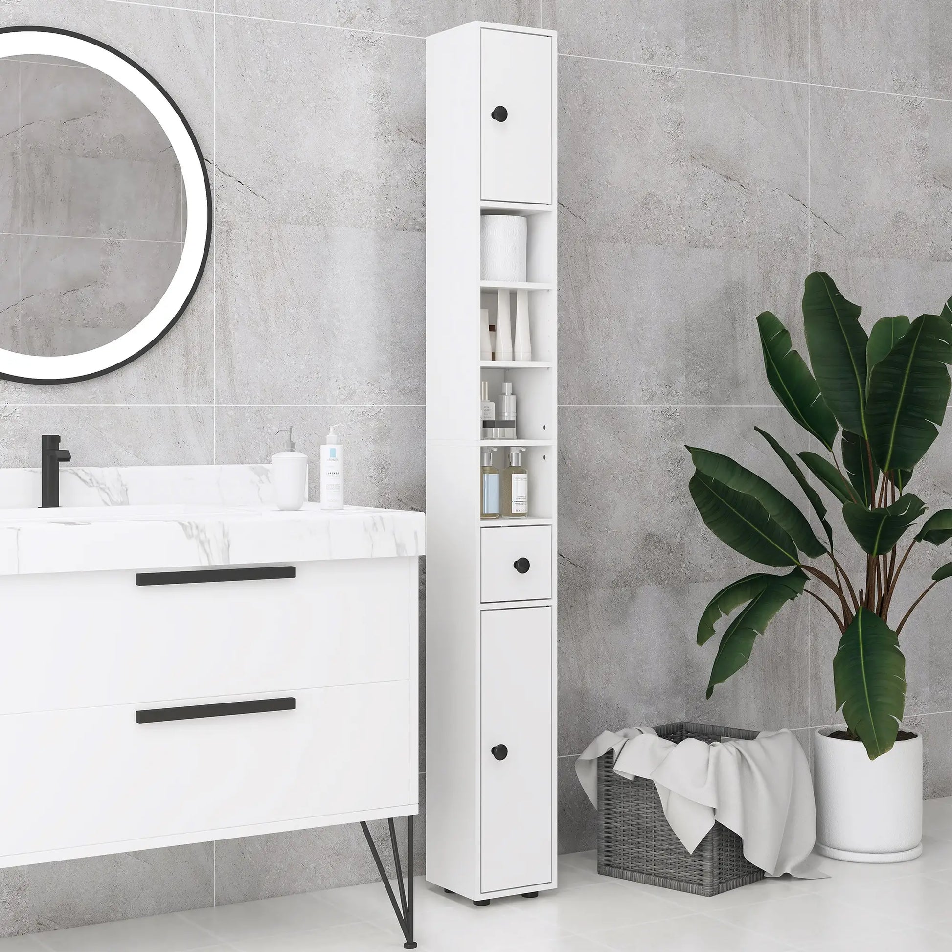 71" Tall Bathroom Storage Cabinet, Adjustable Shelves, 2 Door, White Bathroom Cabinets at Gallery Canada