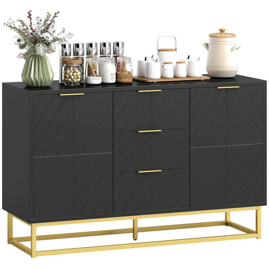 Sideboard Storage Cabinet, 3 Drawers, Adjustable Shelves, Black Kitchen Pantry Cabinets Black at Gallery Canada