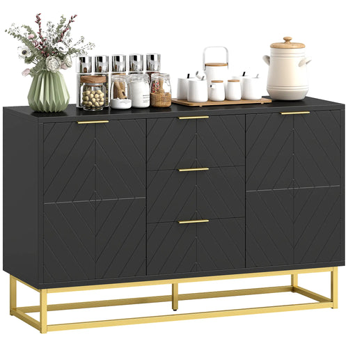 Sideboard Storage Cabinet, 3 Drawers, Adjustable Shelves, Black
