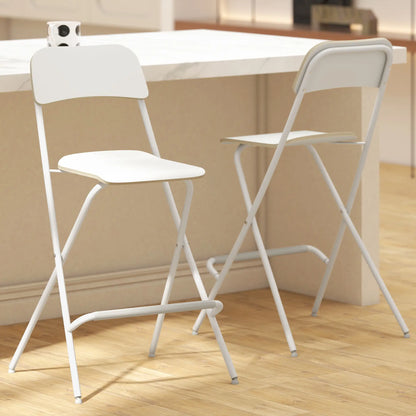 Folding Bar Stools Set of 2, Counter Height, Wooden Effect Seat, Steel Frame, White Bar Stools at Gallery Canada