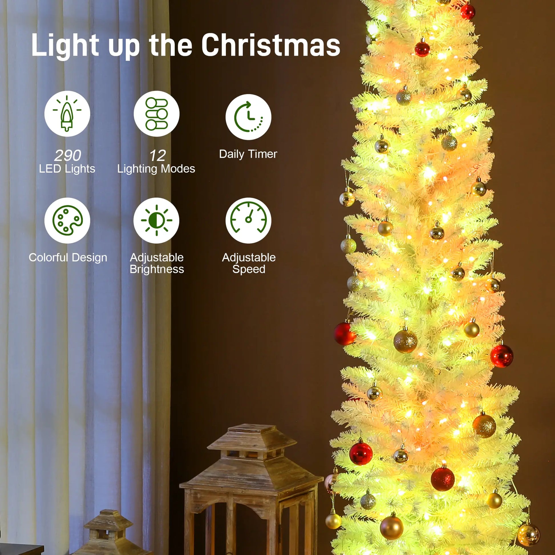 7.5ft Christmas Tree with Colorful DIY LEDs, Hinged Pencil, Remote, Timer, White, Colorful Pencil Christmas Trees at Gallery Canada